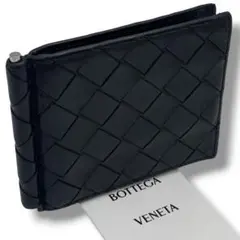 ボッテガヴェネタ マネークリップ 二つ折り財布 マキシイントレチャート ブラック