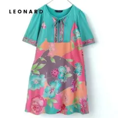 近年 LEONARD レオナール チュニック ワンピース リボン 花柄 半袖のサムネイル