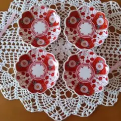 美品です❀赤い花柄の豆皿 4枚セット❤️