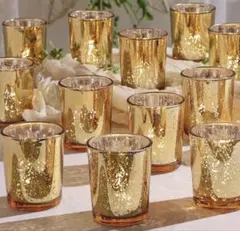 ゴールドキャンドルホルダー+キャンドルセット　各6個　結婚式ウェルカムスペース