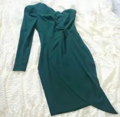 最終値下げ美品 ワンショルダータイトドレス グリーン Sサイズ サイドスリット