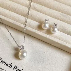 パール ピアス ネックレス 2点セット シルバー カジュアル 入学式 上品 白