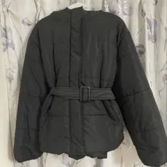 フード付き ベルト付き 黒 ダウンジャケット