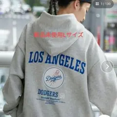 【別注】MLB公式 ドジャース ロゴ刺繍バックデザイン裏起毛パーカー☆大谷翔平