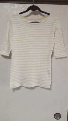白と黄色のストライプ 五分袖Tシャツ Mサイズ