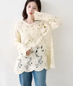 透かし編みレースミニワンピース