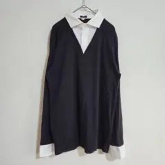 【JUST FIT】（L）フェイクレイヤードポロシャツ/カジュアルシャツ/無地