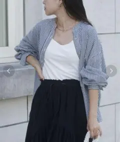 リネンレーヨンバンドカラーオーバーシャツ