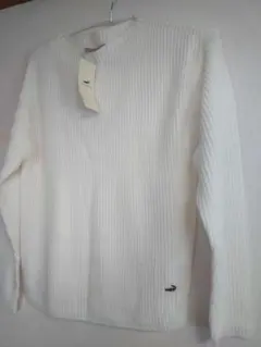 CROCODILE リブ編みクルーネックセーター Mサイズ ホワイト