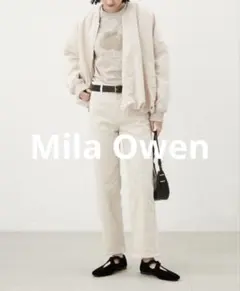 ミラオーウェン　Mila Owen 斜行デザインストレートデニムパンツ