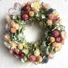 ☘️ 紫陽花&お花たっぷり★ドライフラワーリース☘️22cm