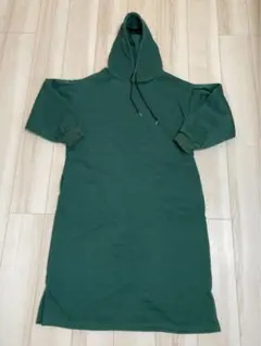 お値下げ！韓国 未使用 ダークグリーン フード カットソー バルーン袖 裏起毛