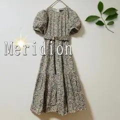 Meridian ベルト付き花柄ボリュームスリーブロングワンピース　綿100%