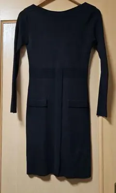 ブラック長袖ニット膝丈ワンピースMサイズ