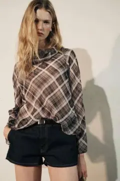 ZARA チェック柄 シアー 長袖トップスのサムネイル