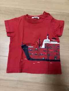 familiar 赤い船プリント 半袖Tシャツ