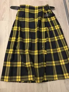 ONEIL OF DUBLIN チェックプリーツラップロングスカート イエロー系