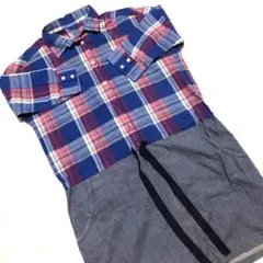 UNITED ARROWS チェック柄七分袖シャツ異素材切替ワンピース 綿麻混