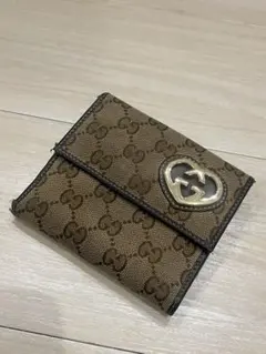 GUCCI グッチ 二つ折り キャンバス ハート GG ゴールド ブラウン