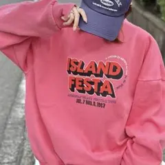 java フェスロゴ裏起毛ピグメント加工スウェット ピンク　XL