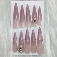 【ネイルチップ】 ピンク フラッシュ ラメ グラデーション ストーンのサムネイル
