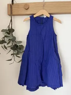 オールオルン　青 ストライプ ノースリーブワンピース　allolun