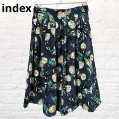8183新品未使用♡インデックス フレアスカート パイナップル 総柄ネイビー M