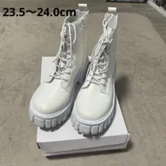 レディース　白ブーツ　23.5〜24.0cm ホワイト厚底レースアップブーツ