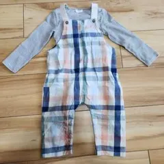 チェック柄コットンオーバーオール（長袖）