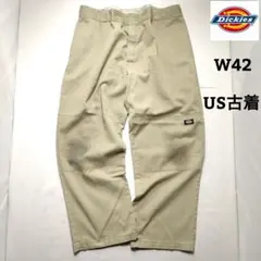 US古着 ディッキーズ W42 ワークパンツ ダブルニー オーバーサイズベージュ