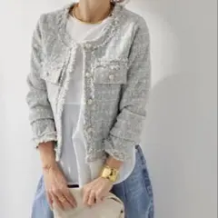 PLUS OTO.HA ツイード ノーカラージャケット