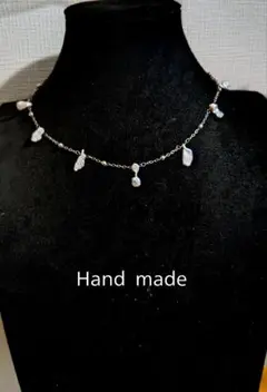 (E-4) 天然淡水バロック パール シルバーチェーン ネックレス