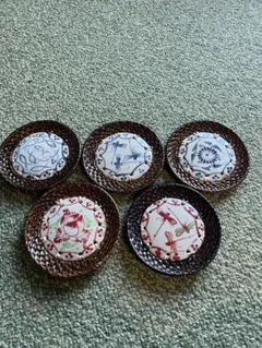 【新品未使用】Bat Trangバッチャン焼き5枚セット コースター 陶器と籐