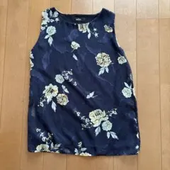 salire 花柄 ノースリーブ ブラウス ネイビー M