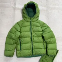美品モンベル650FPネージュダウンパーカ キッズ130グリーン　クリーニング済