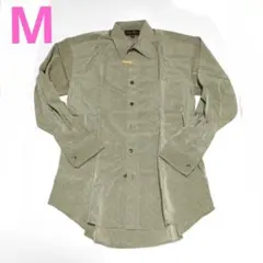 長袖シャツ M オリーブグリーン デザイン生地　インナー　レトロ