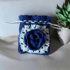 ハンドメイド　編み物　薔薇　巾着　ポーチ
