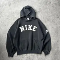希少】90s NIKE ヴィンテージ パーカー 白タグ アーチロゴ 刺繍 黒