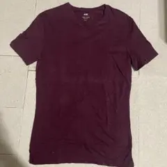 H&M Vネック Tシャツ スリムフィット ボルドー
