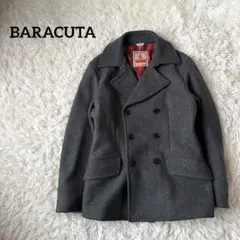BARACUTA バラクータ Pコート グレー 赤チェック M相当 ウールコート