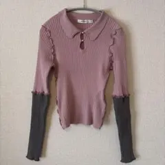 MOUSSY リブ編み フリル付き長袖ニット