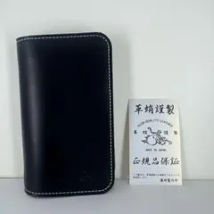 革蛸　台形ミドルウォレット 二つ折り財布　ブラック/ホワイトステッチ　正規品のサムネイル