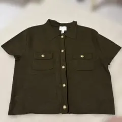 H&M 半袖 ニットシャツ カーキ ゴールドボタンのサムネイル