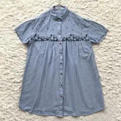 ESTACOT パンダ　刺繍　半袖　ワイシャツ　洗える　フレアのサムネイル