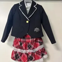 フォーマルスーツ 黒と赤のチェック 120cm