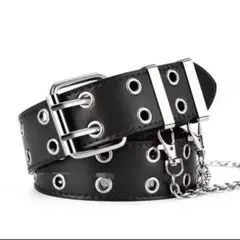 スタッズベルト ダブルピンベルト y2k 黒 スケーター チェーン付き パンク