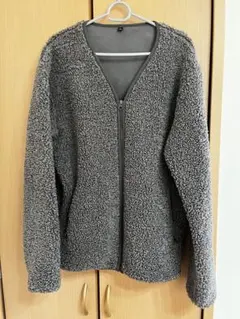【美品】ユニクロ UNIQLO ボアフリースVネックカーディガン L グレイ