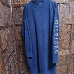 Tommy Hilfiger ネイビーロング ニット長袖ロゴ刺繍ニットワンピース