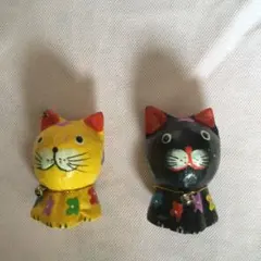 バリ島　カラフル猫のフィギュア2体セット