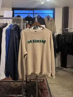 90s OLD STUSSY ステューシー　ベージュ スウェット 紺タグLサイズのサムネイル